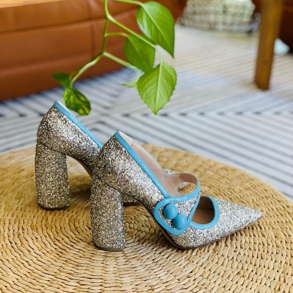 Miu Miu Shoes - Miu Miu Silver and Blue Heels